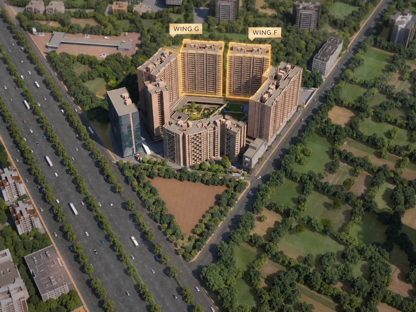Aerial artist’s impression of Basil Maximus with Wings G and F highlighted in gold