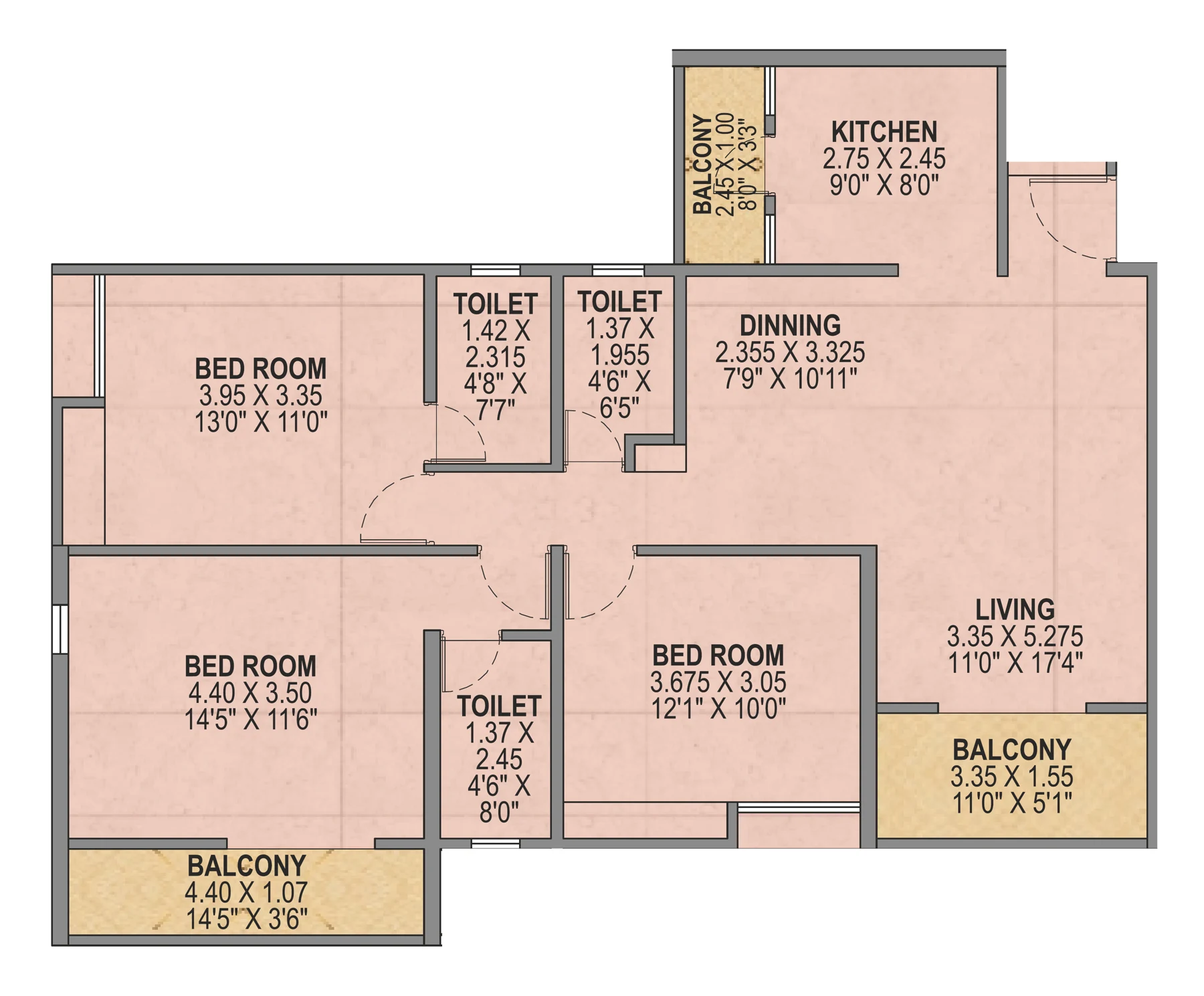 Partially blurred preview of the Wing F three-bedroom layout